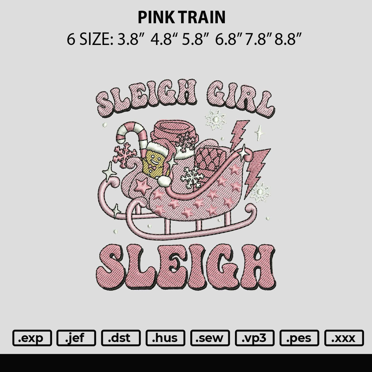 Pink Train Embroidery  File 6 sizes