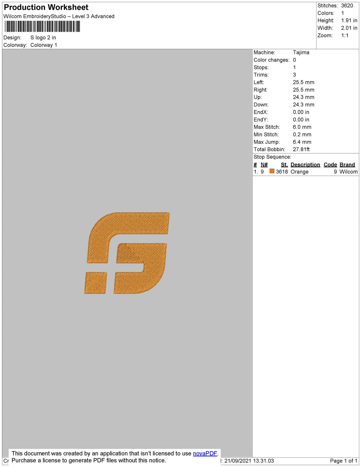 S Logo Embroidery File 4 size