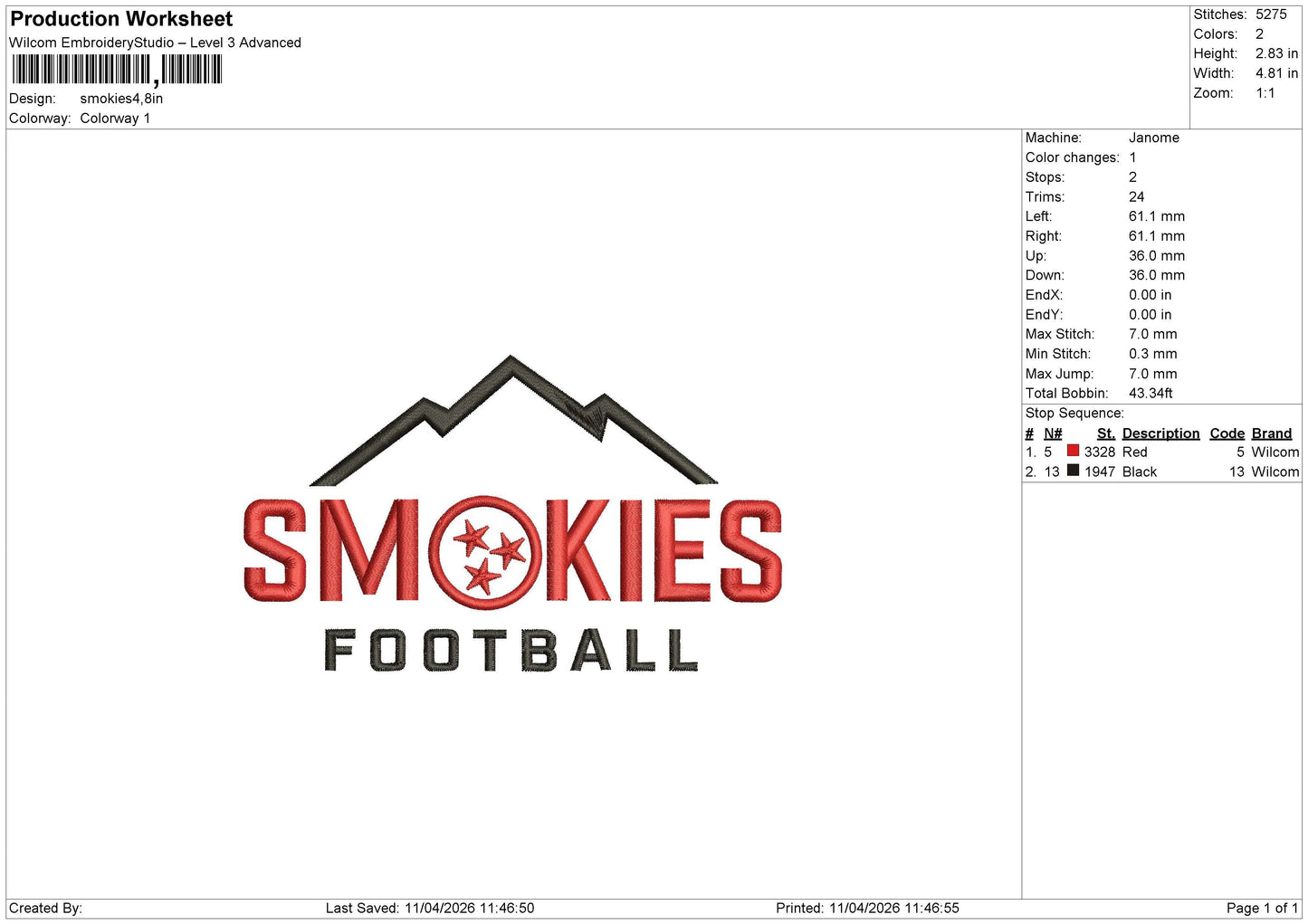 Smokies Embroidery File 6 sizes