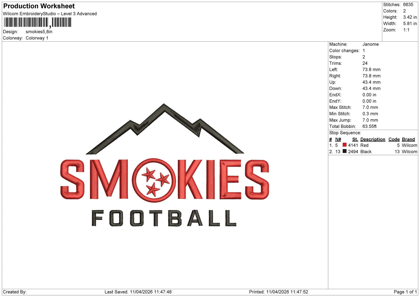 Smokies Embroidery File 6 sizes