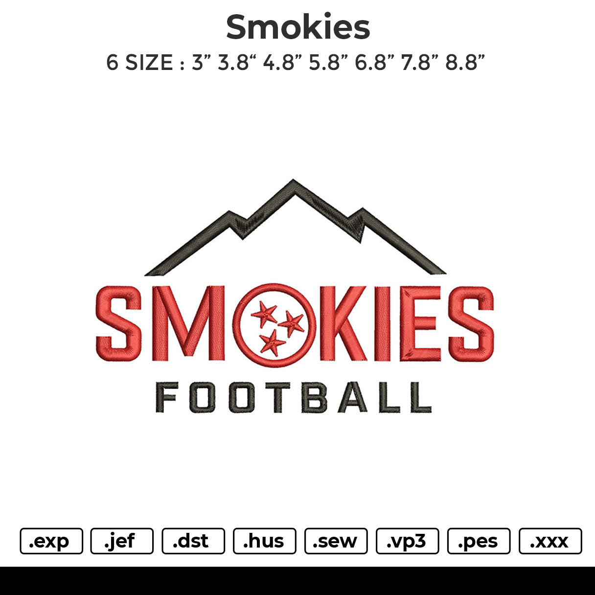 Smokies Embroidery File 6 sizes