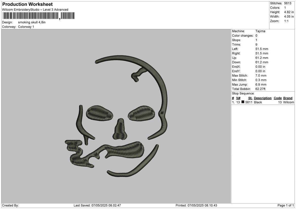 Smoking Skull Embroidery Files