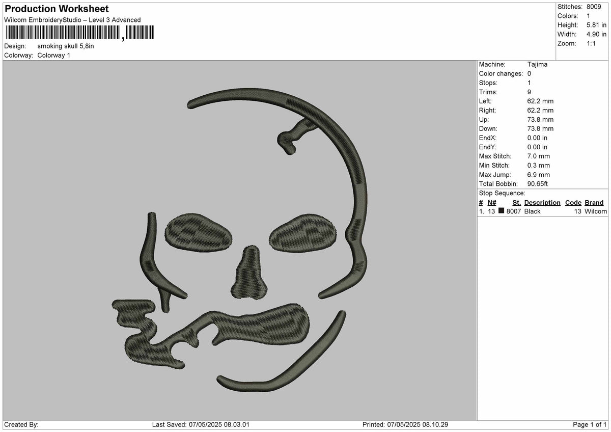 Smoking Skull Embroidery Files