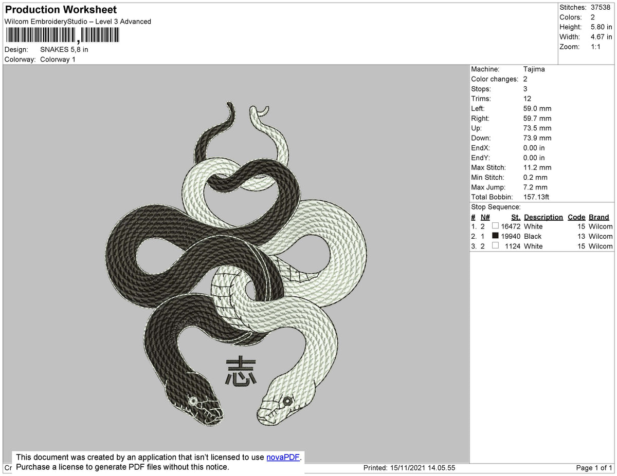Snakes Embroidery