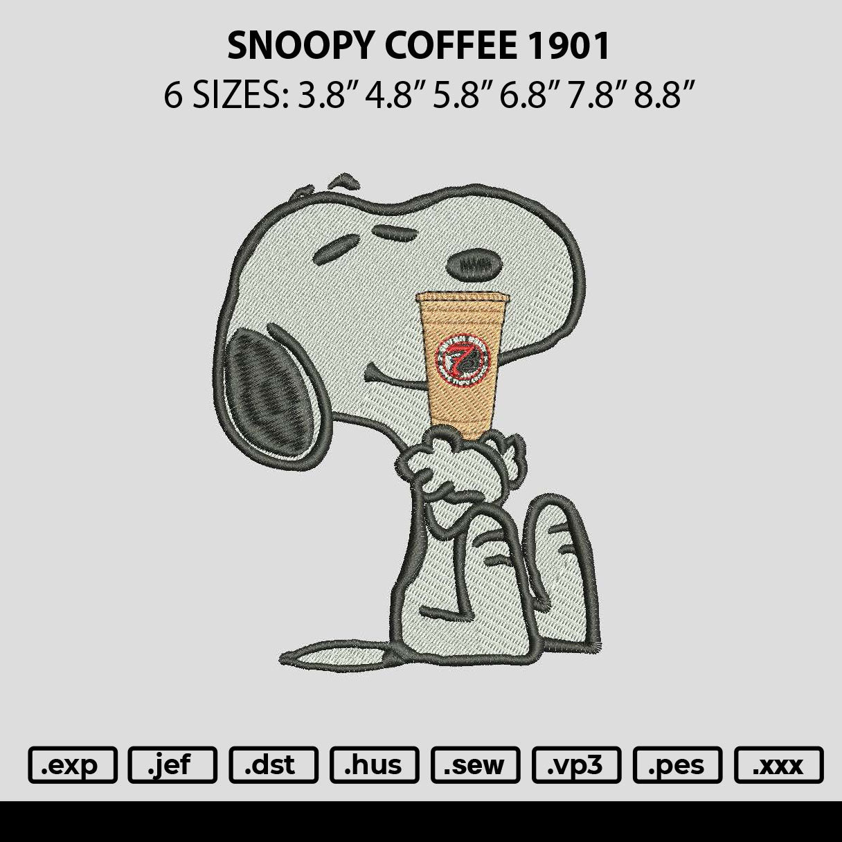 Snoopy Coffee 1901 Embroidery File 6 sizes