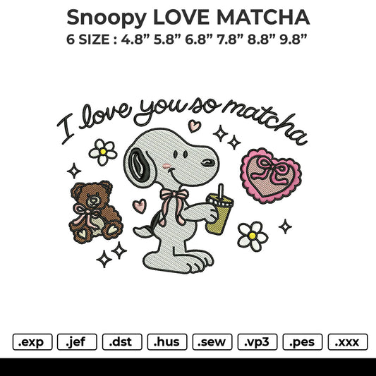 Snoopy LOVE MATCHA Embroidery File 6 size