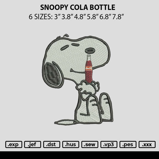 Snoopy Cola Bottle Embroidery File 6 sizes
