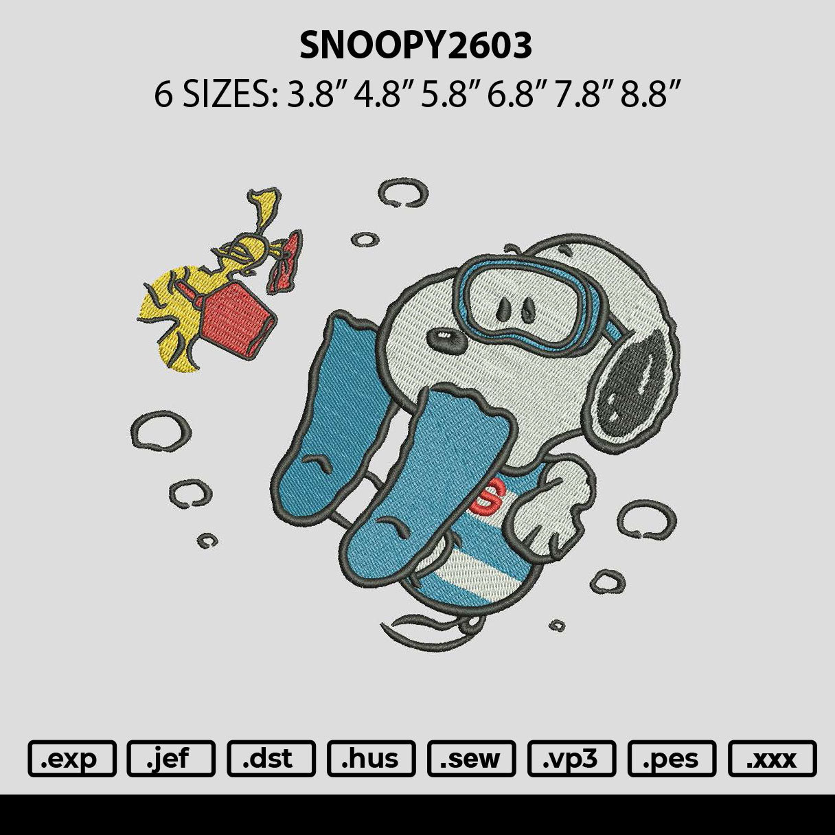 Snoopy2603 Embroidery File 6 sizes