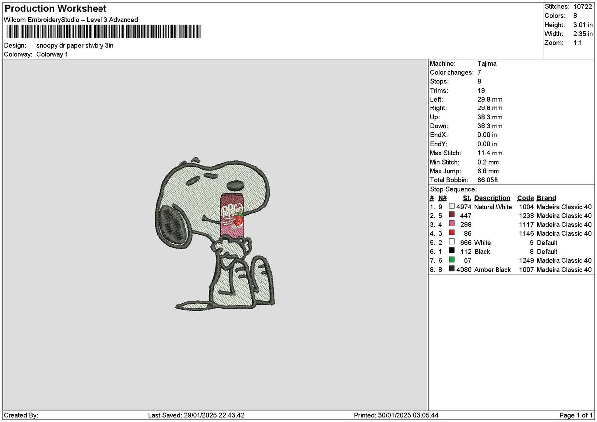 Snoopy Strawberry Drink Embroidery File 6 sizes