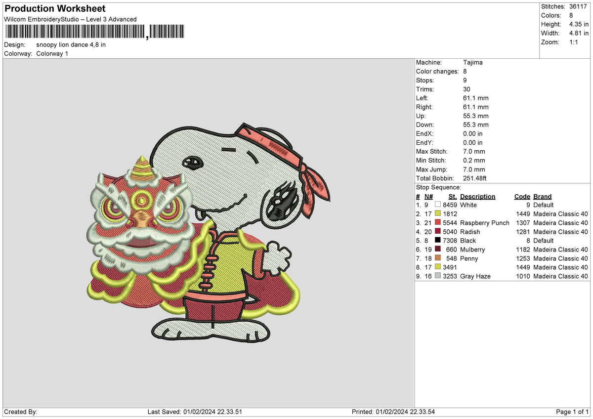 Snoopylion Embroidery File 6 sizes