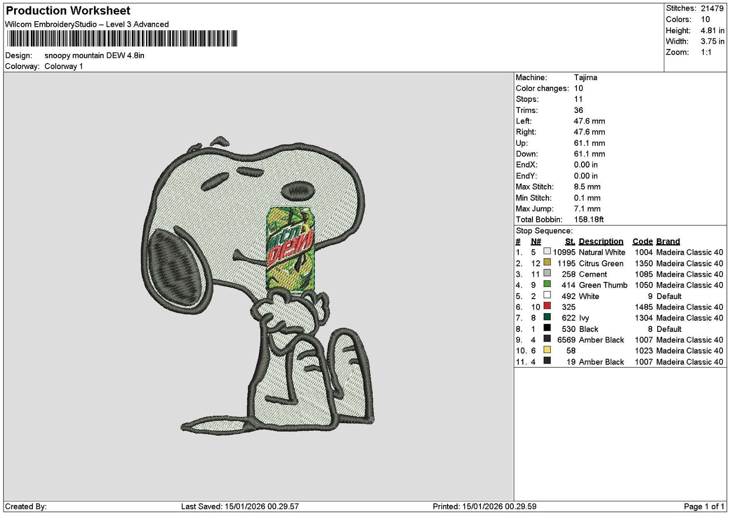 Snoopy Mountain Embroidery File 6 sizes