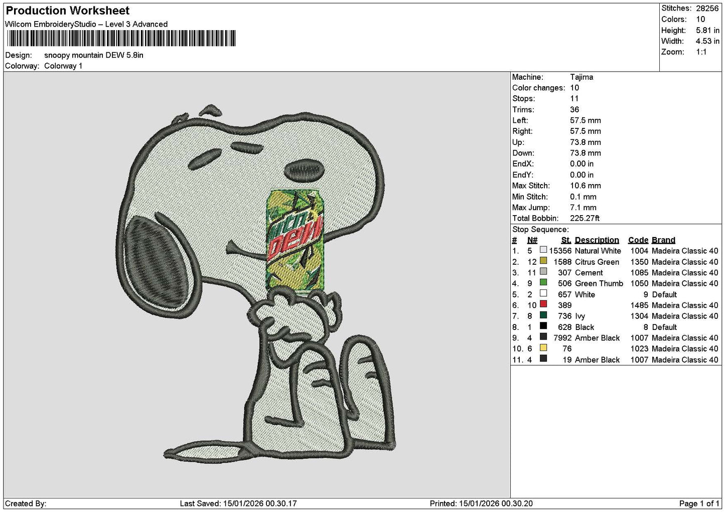 Snoopy Mountain Embroidery File 6 sizes