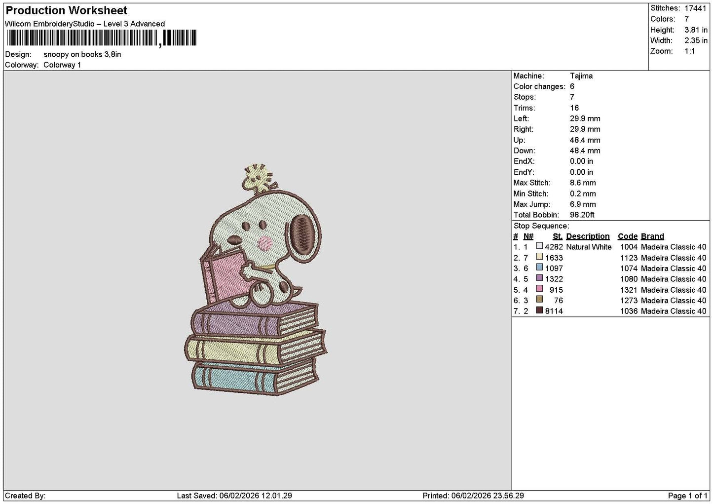Snoopy0602 Embroidery File 6 sizes