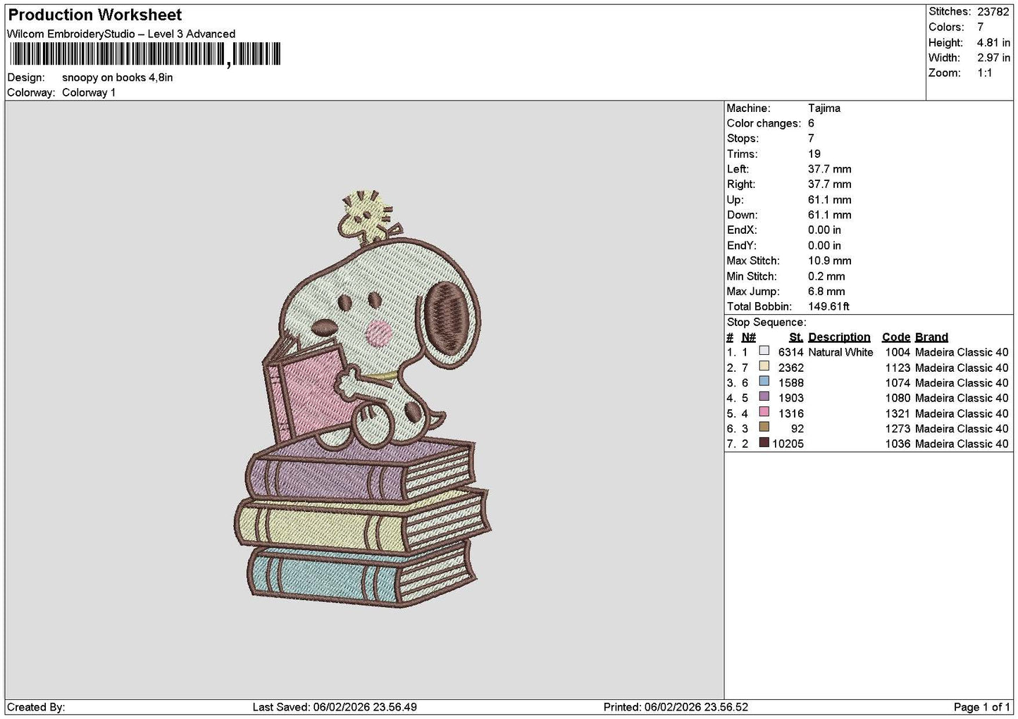 Snoopy0602 Embroidery File 6 sizes