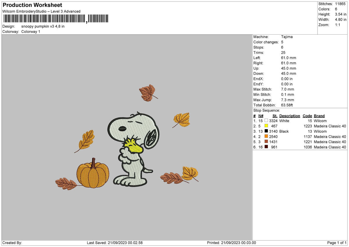 Snoopy Pumpkin Embroidery File 6 sizes