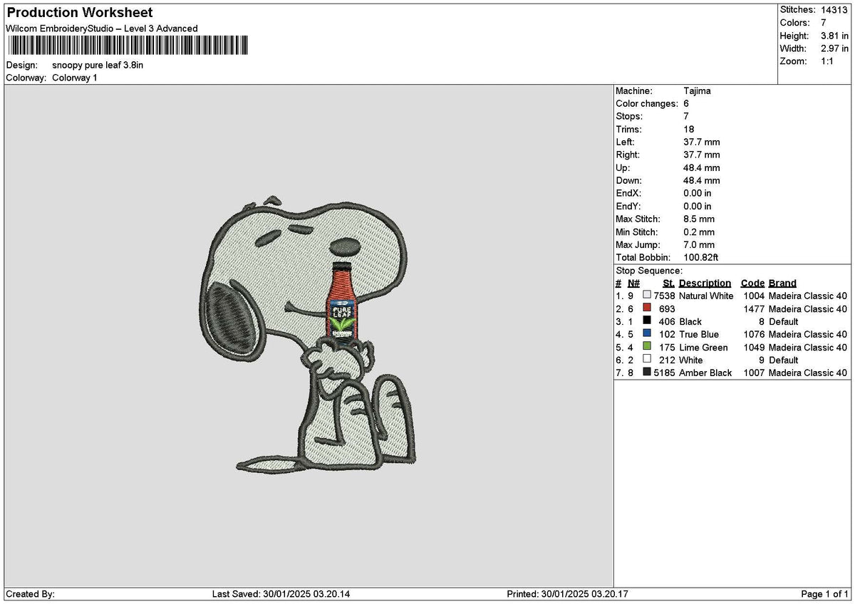 Snoopy Pure Leaf Embroidery File 6 sizes