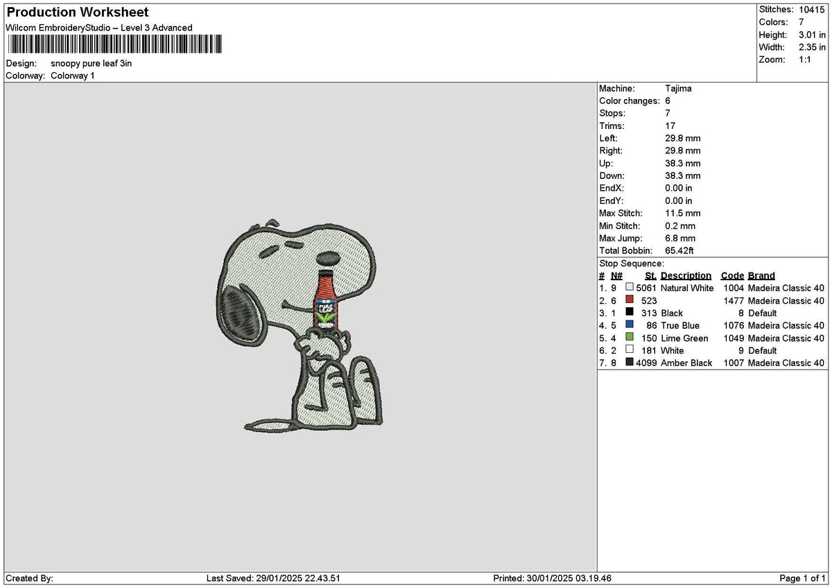 Snoopy Pure Leaf Embroidery File 6 sizes