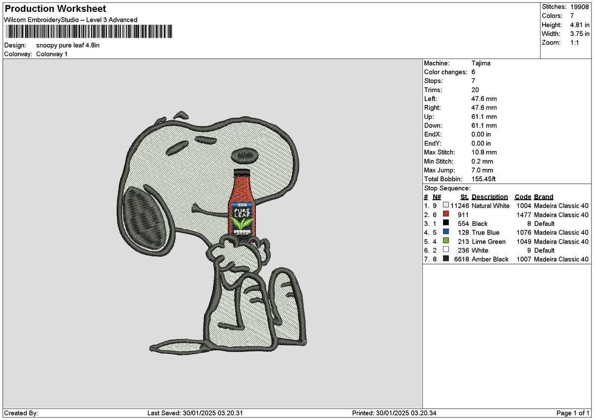 Snoopy Pure Leaf Embroidery File 6 sizes