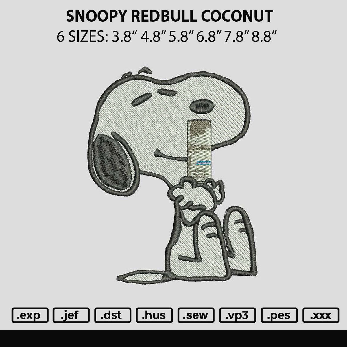 Snoopy Redbull Coconut Embroidery File 6 sizes