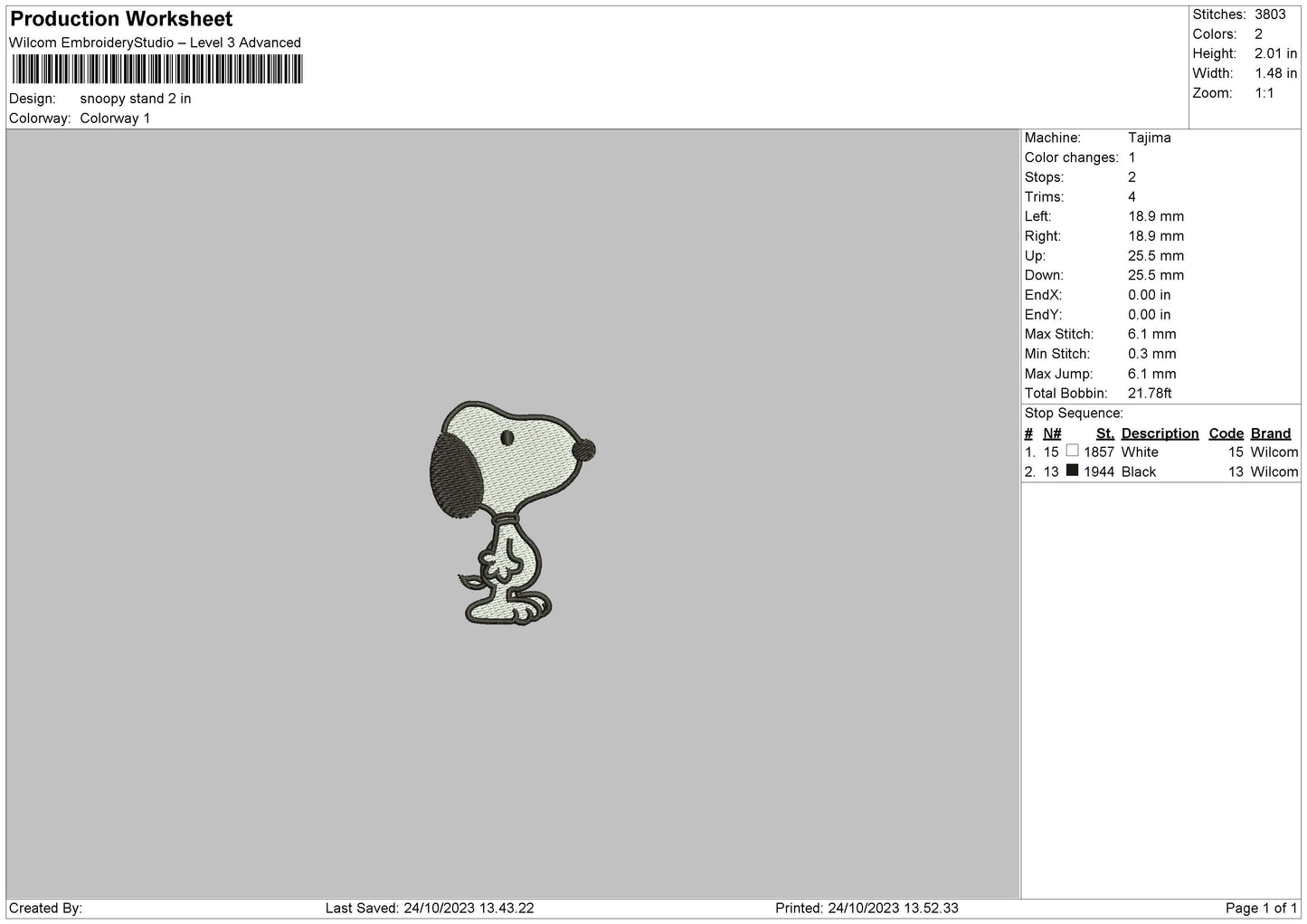 Snoopystand Embroidery File 6 sizes