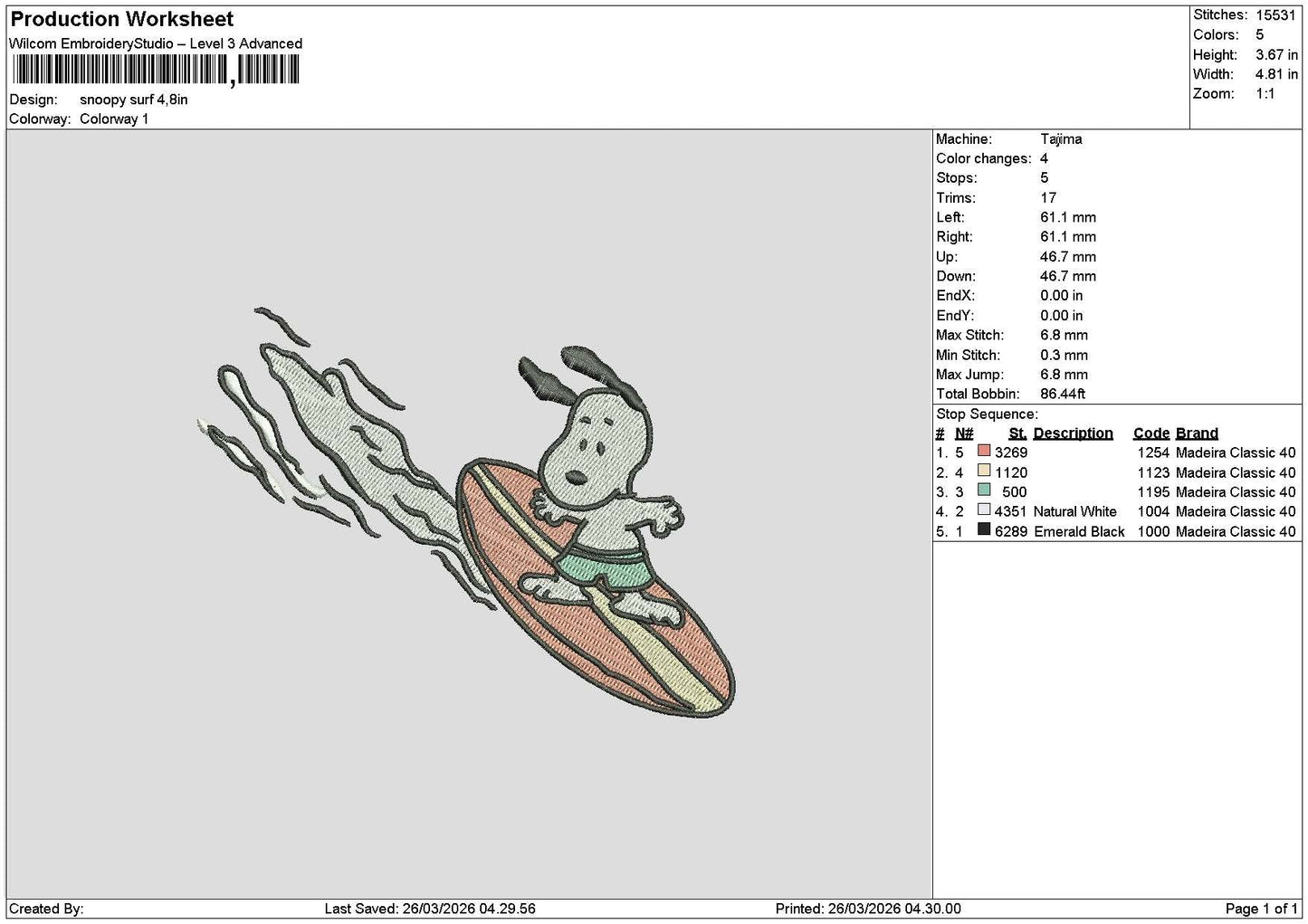 Snoopy2603b Embroidery File 6 sizes