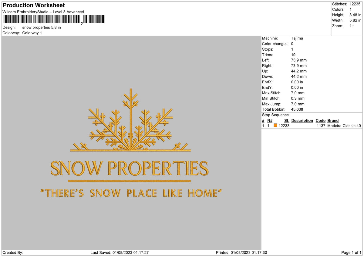Snow Properties Embroidery File 6 sizes