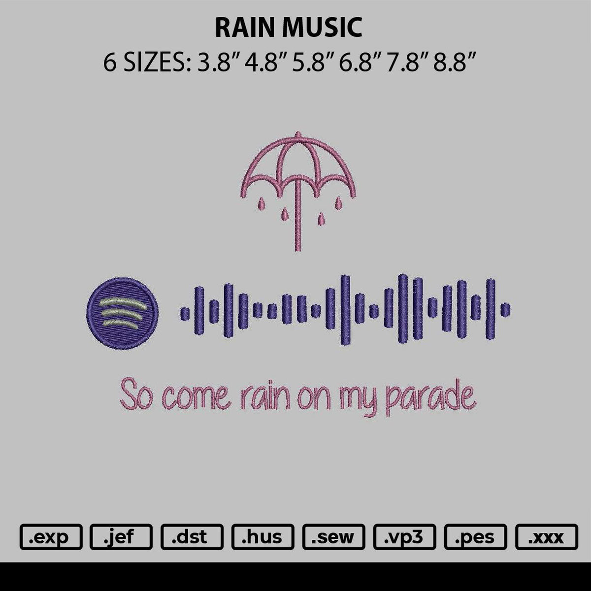 Rain Music Embroidery File 6 sizes