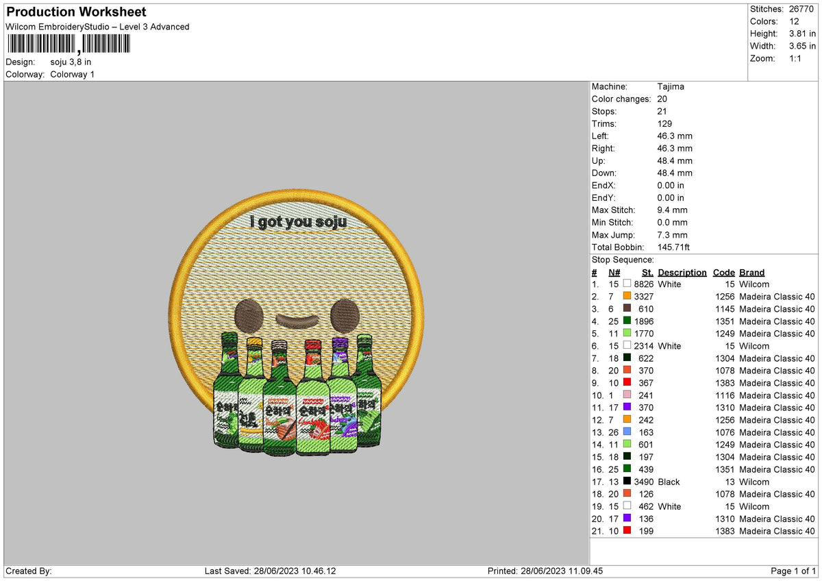 Got Soju Embroidery File 6 sizes