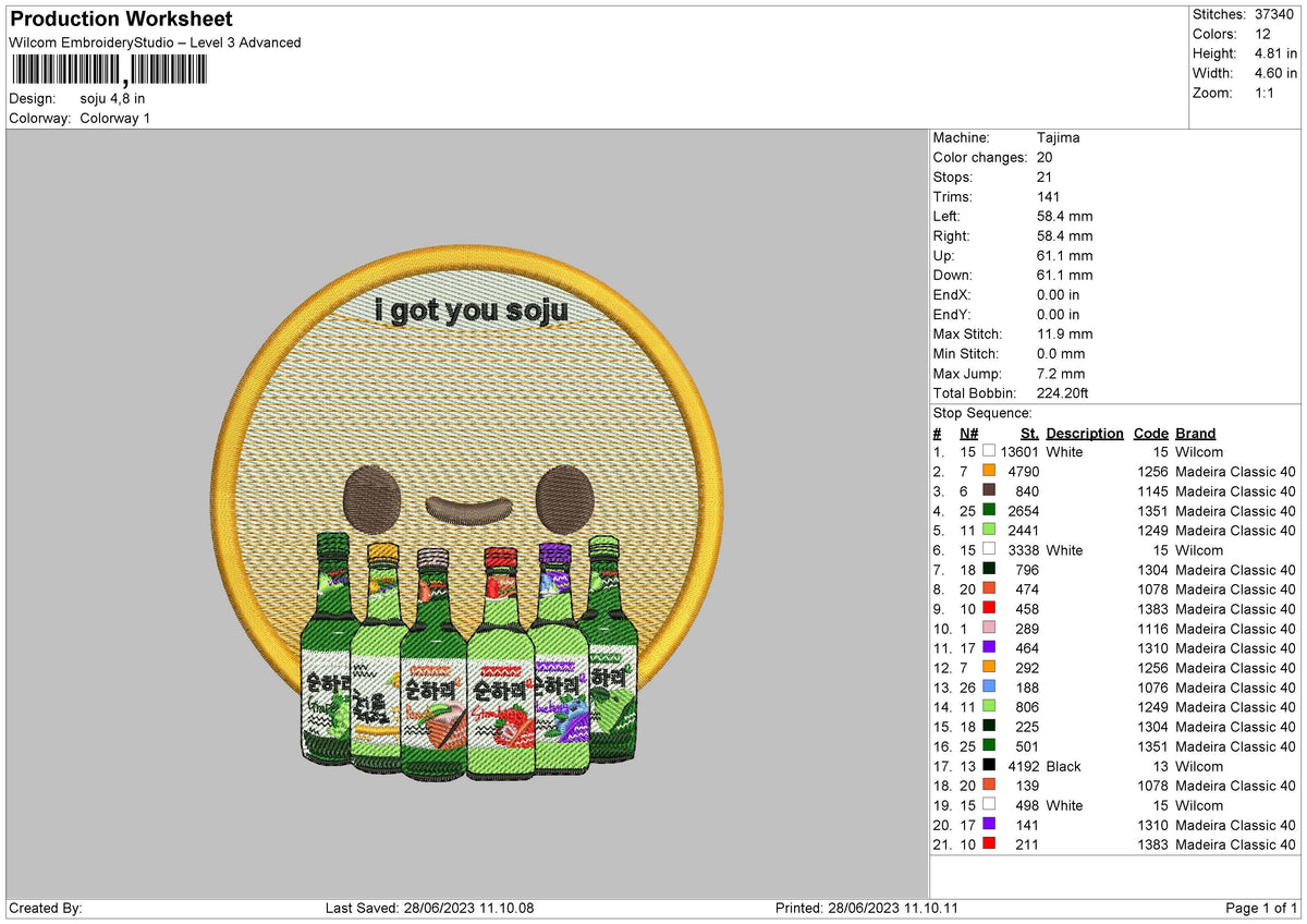 Got Soju Embroidery File 6 sizes