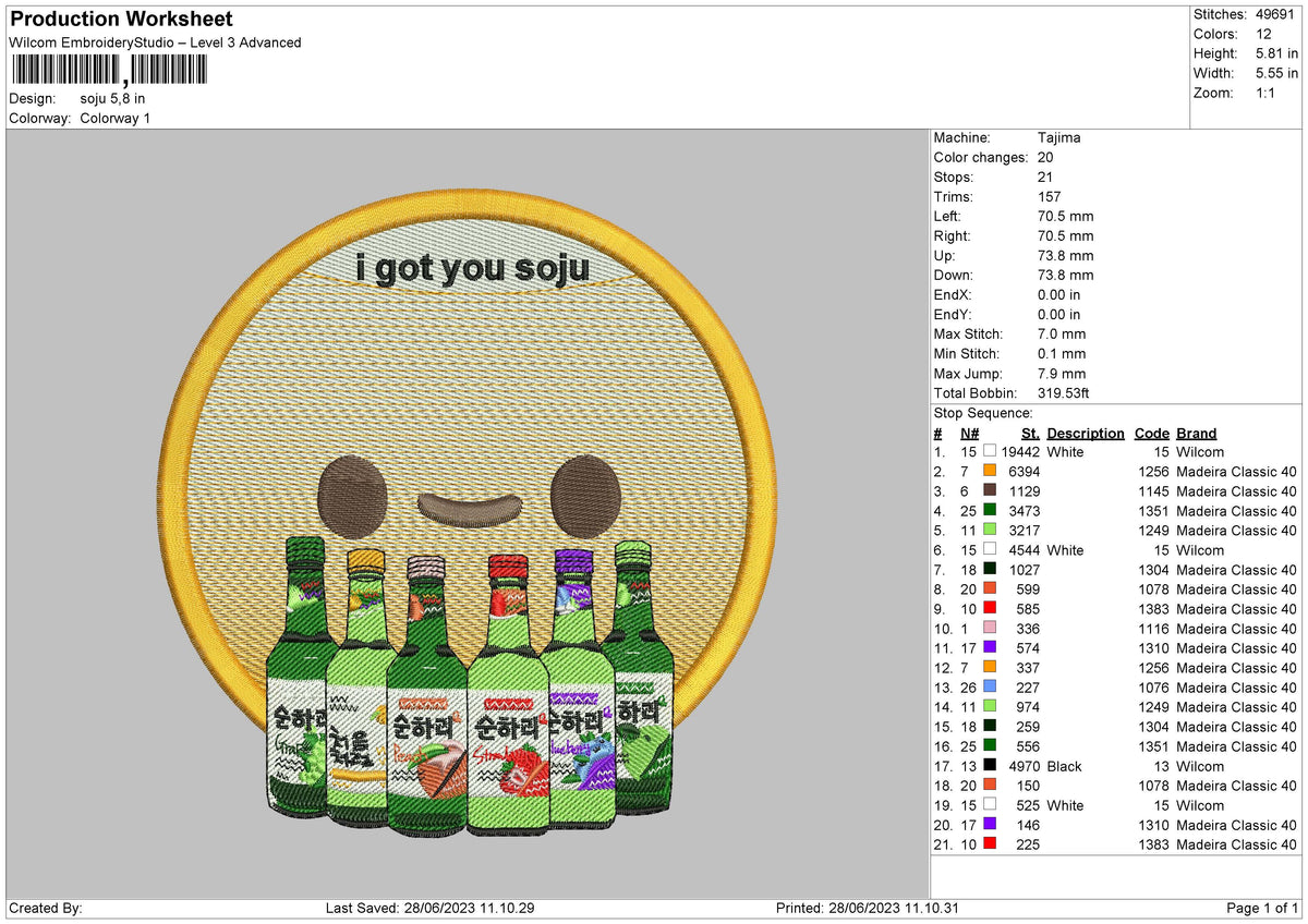 Got Soju Embroidery File 6 sizes