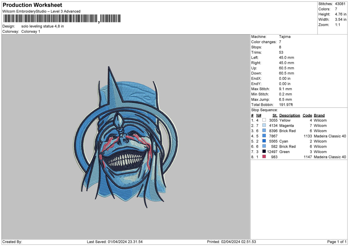 Statue 0204 Embroidery File 6 sizes