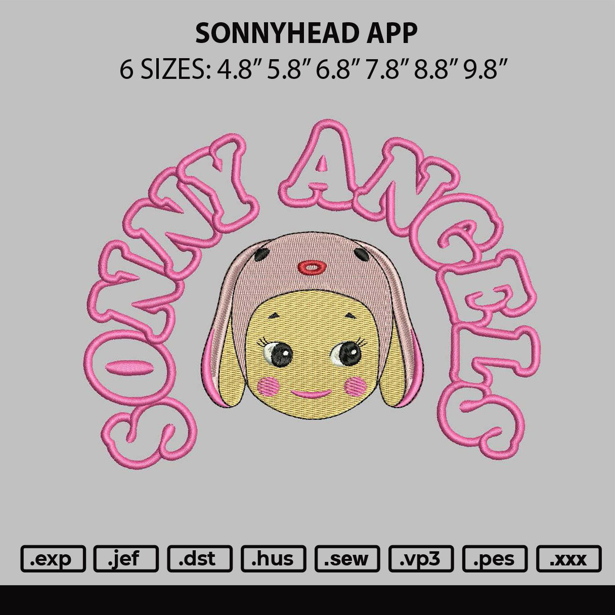 Sonnyhead App Embroidery File 6 sizes