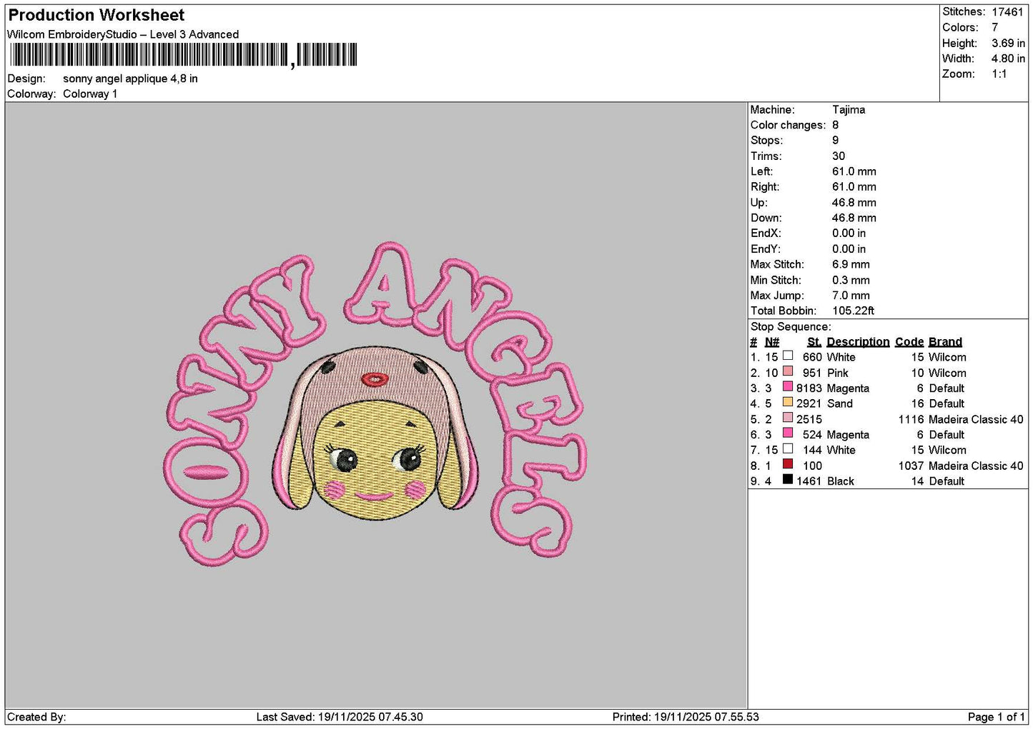 Sonnyhead App Embroidery File 6 sizes