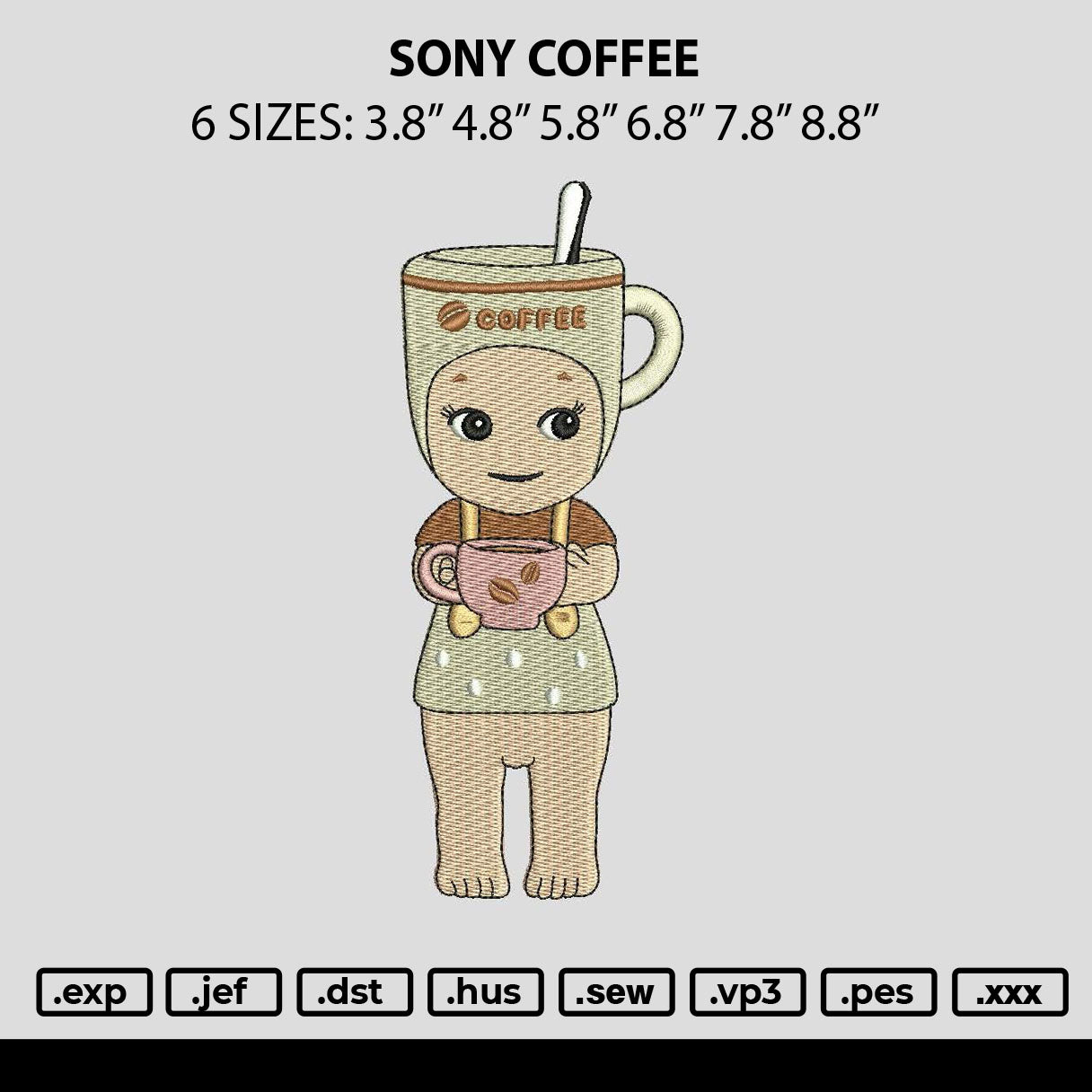 Sony Coffee Embroidery File 6 sizes