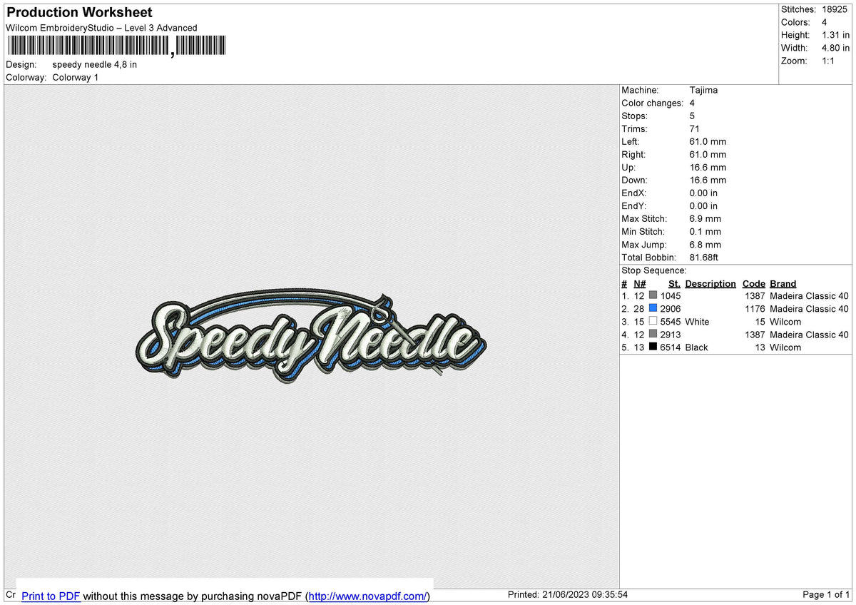 Speedy Needle Embroidery File 6 size