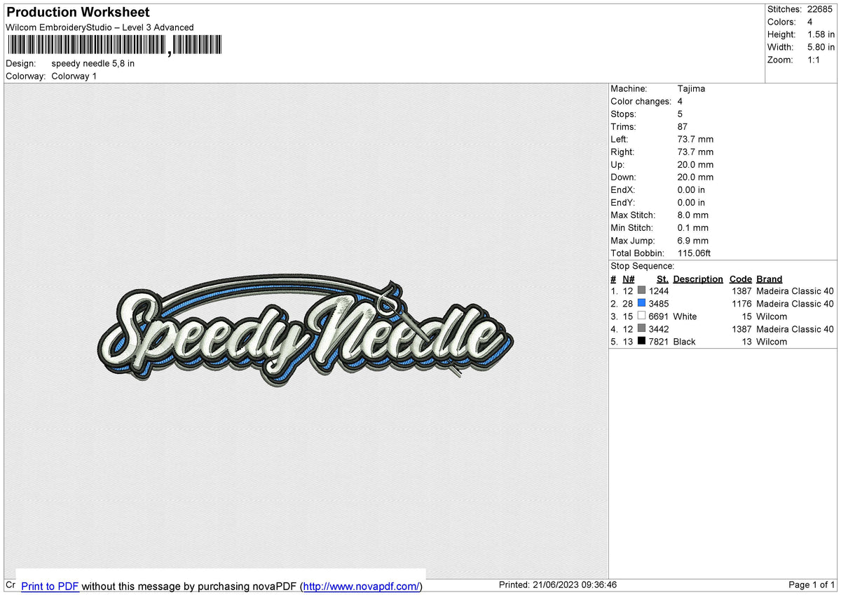 Speedy Needle Embroidery File 6 size