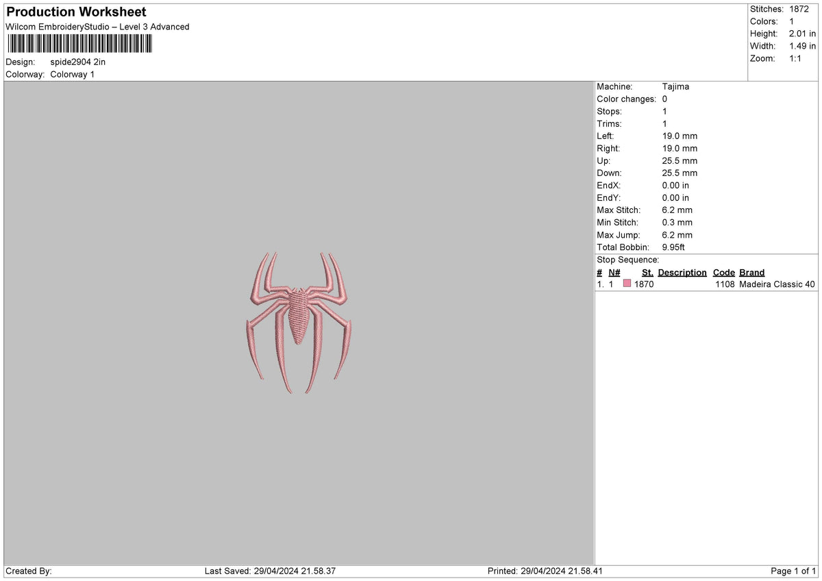 Spider2904 Embroidery File 6 sizes