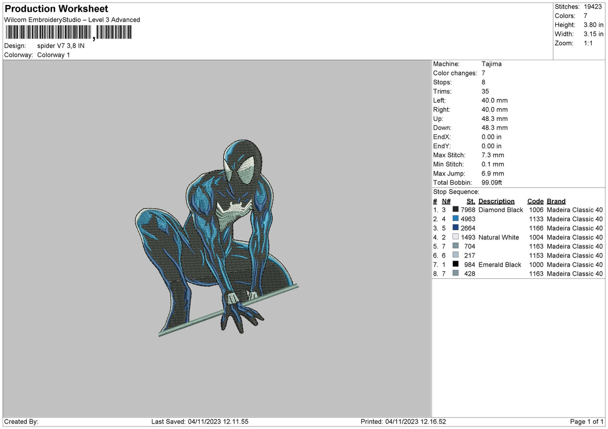 Spider V7 Embroidery File 6 sizes