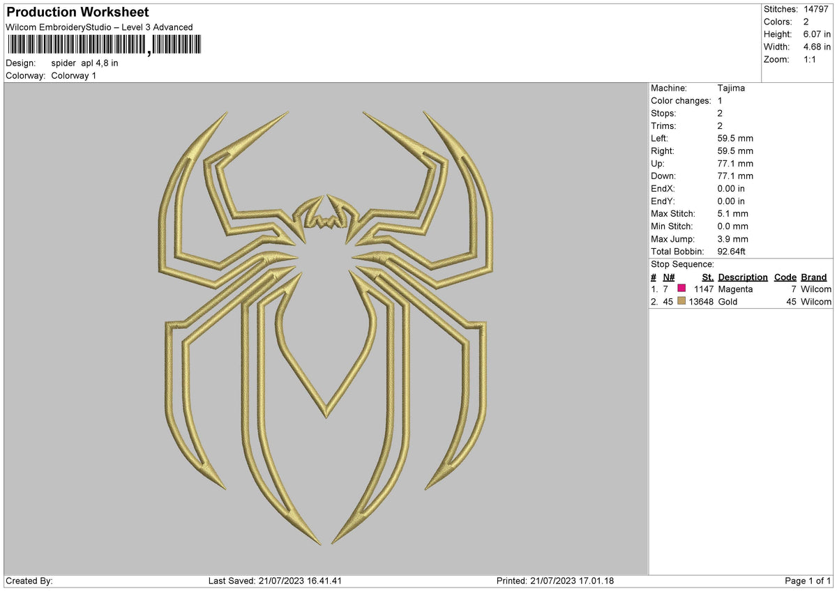 Spider Apl Embroidery File 6 sizes