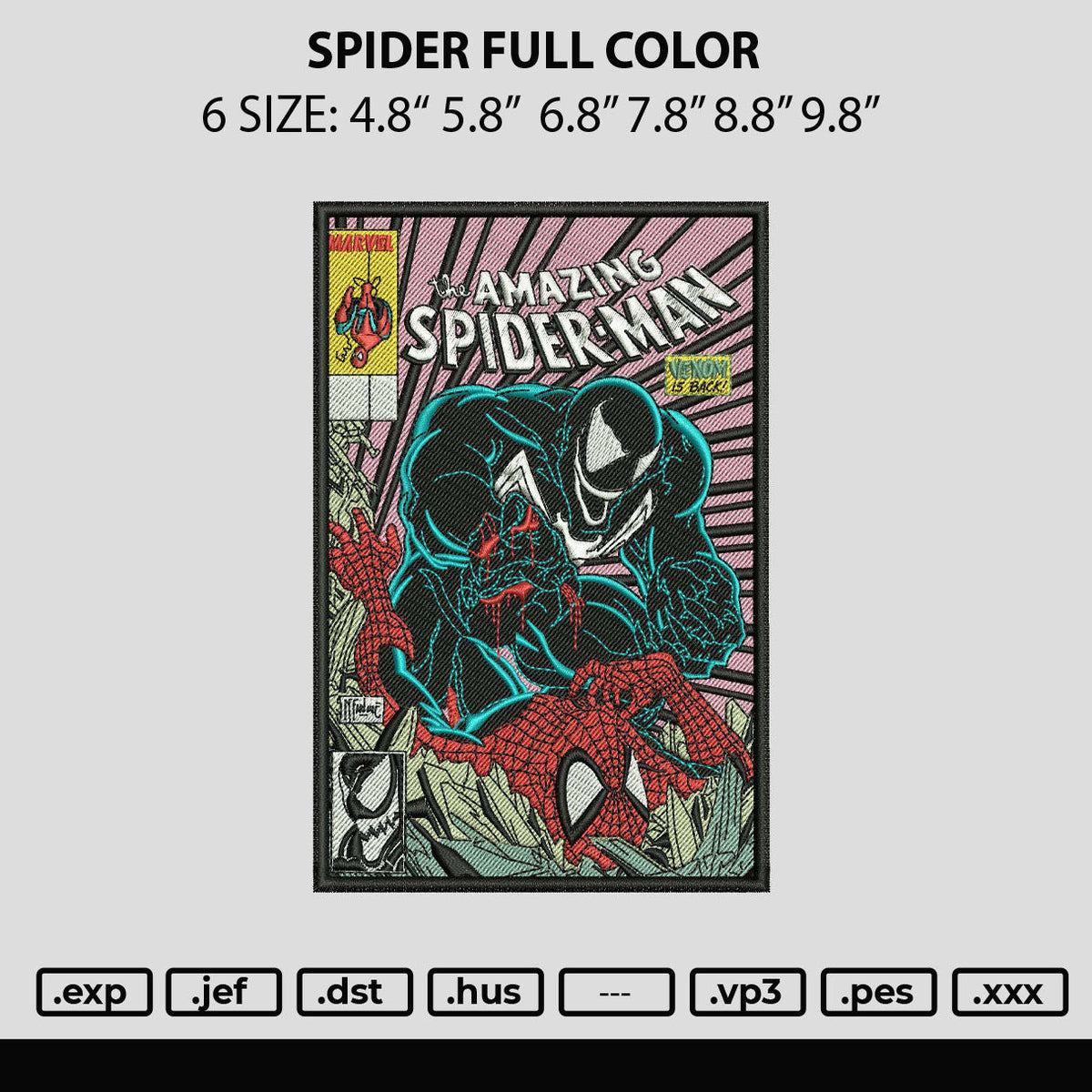 Spider Full Color Embroidery File 6 sizes