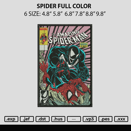 Spider Full Color Embroidery File 6 sizes