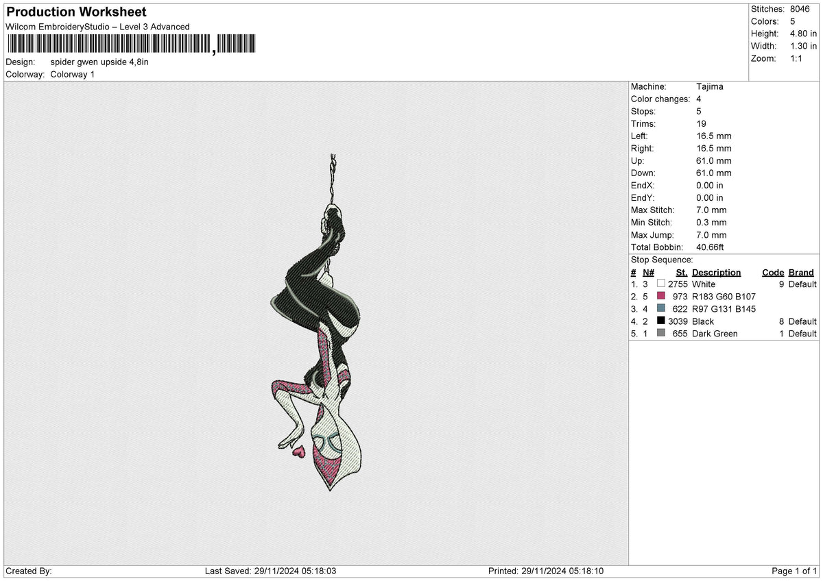 Spider gwen upside Embroidery File 6 size