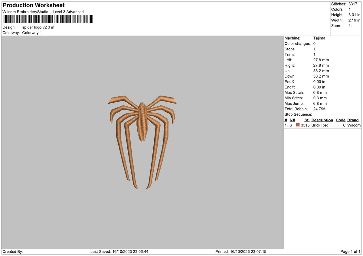 Spider 1610 Embroidery File 6 sizes