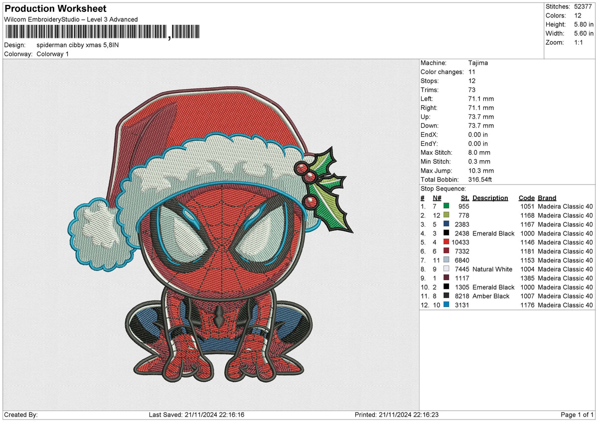 spiderman cibby xmas Embroidery File 6 size