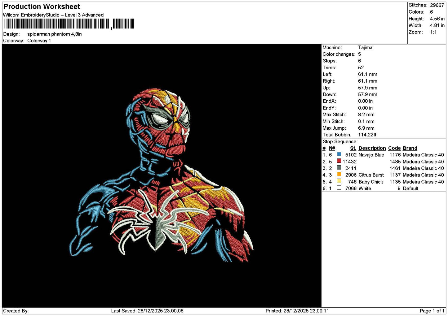 Spider Color Embroidery File 6 sizes
