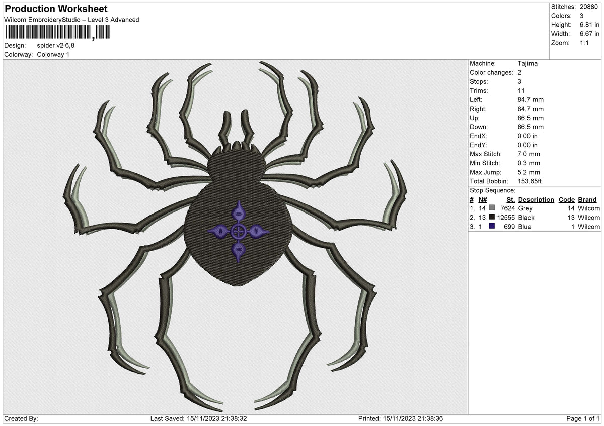 Spider v2 Embroidery File 6 size