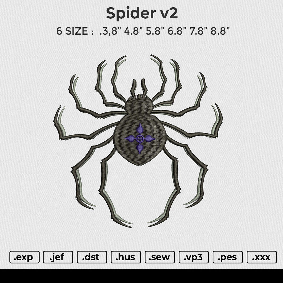 Spider v2 Embroidery File 6 size