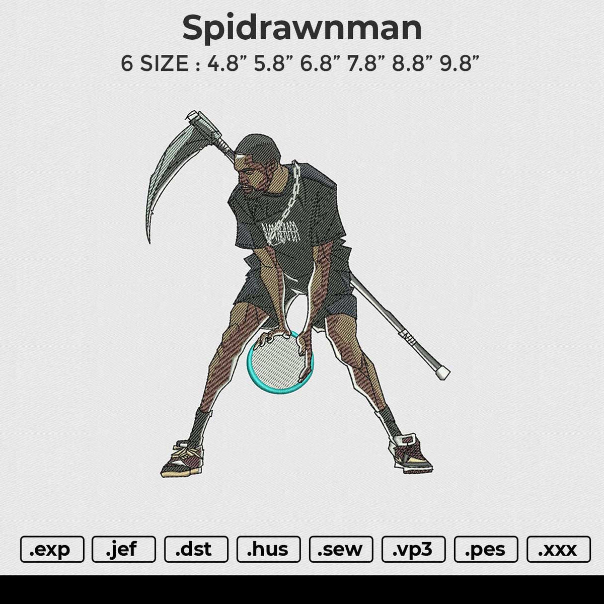 Spidrawnman Embroidery File 6 sizes