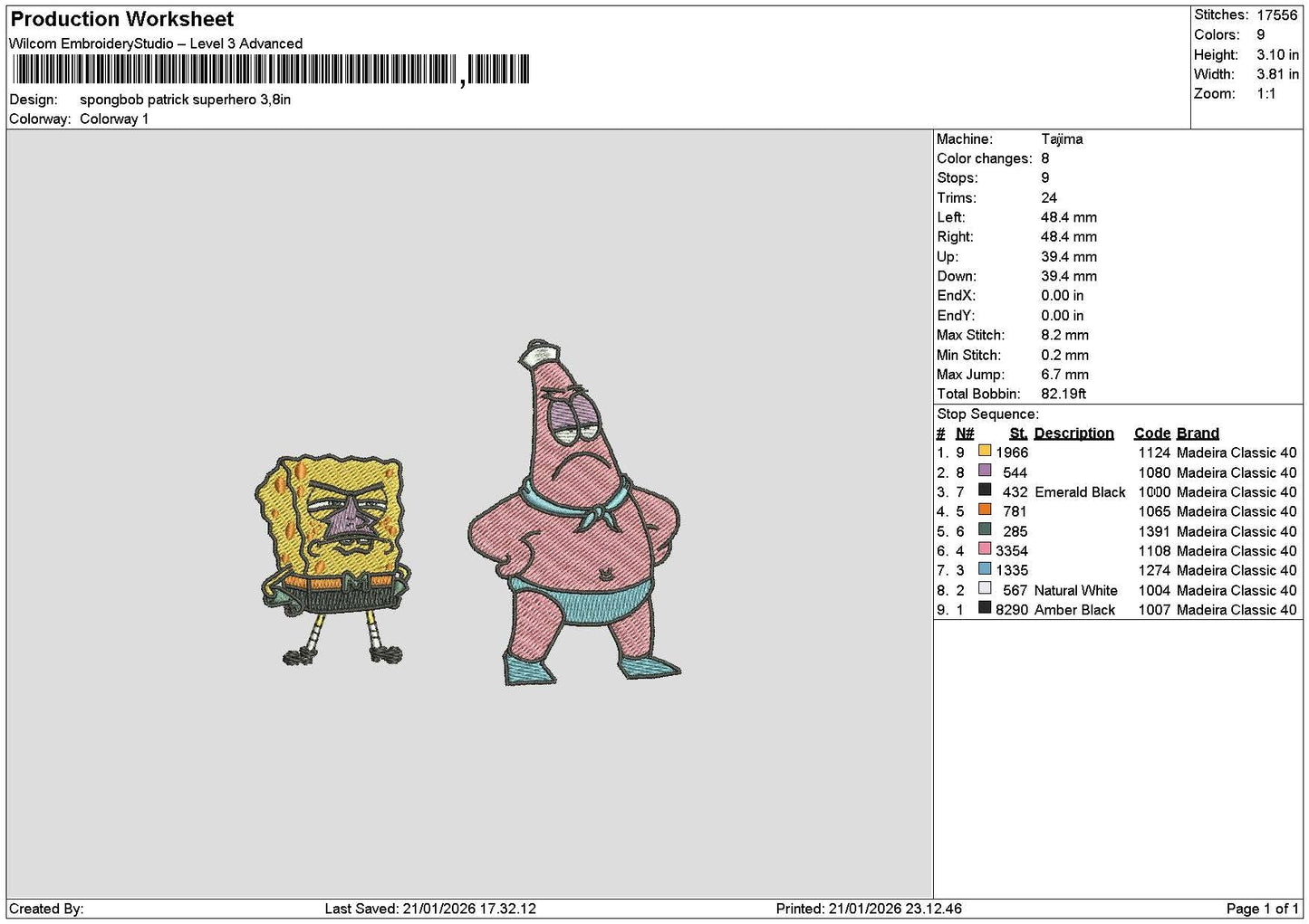 Sponge2101 Hero Embroidery File 6 sizes