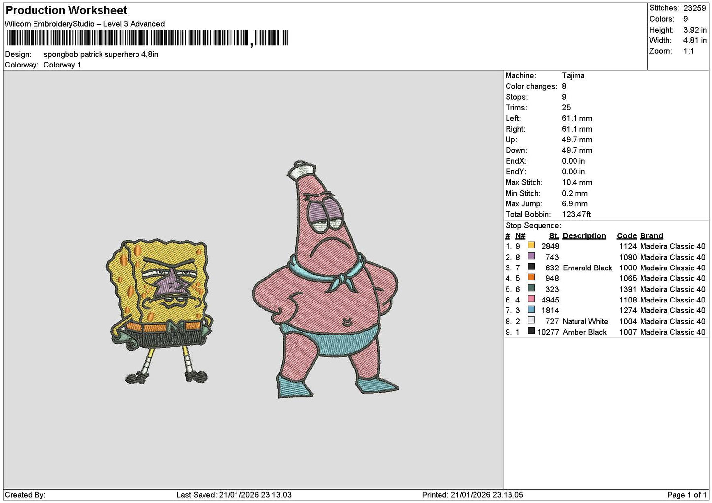 Sponge2101 Hero Embroidery File 6 sizes